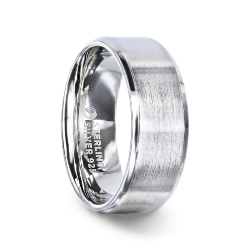 Thorsten CASPER Sterling Silver Brushed Center Flat Band With Beveled Edges - 4mm & 8mm