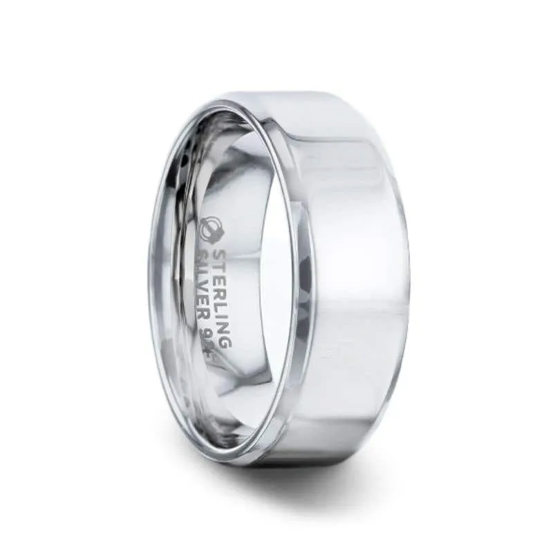 Thorsten LUCID Silver Polished Finish Flat Center Wedding Band With Beveled Edges - 4mm & 8mm