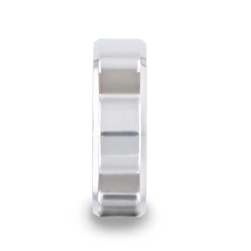 Thorsten LUCID Silver Polished Finish Flat Center Wedding Band With Beveled Edges - 4mm & 8mm