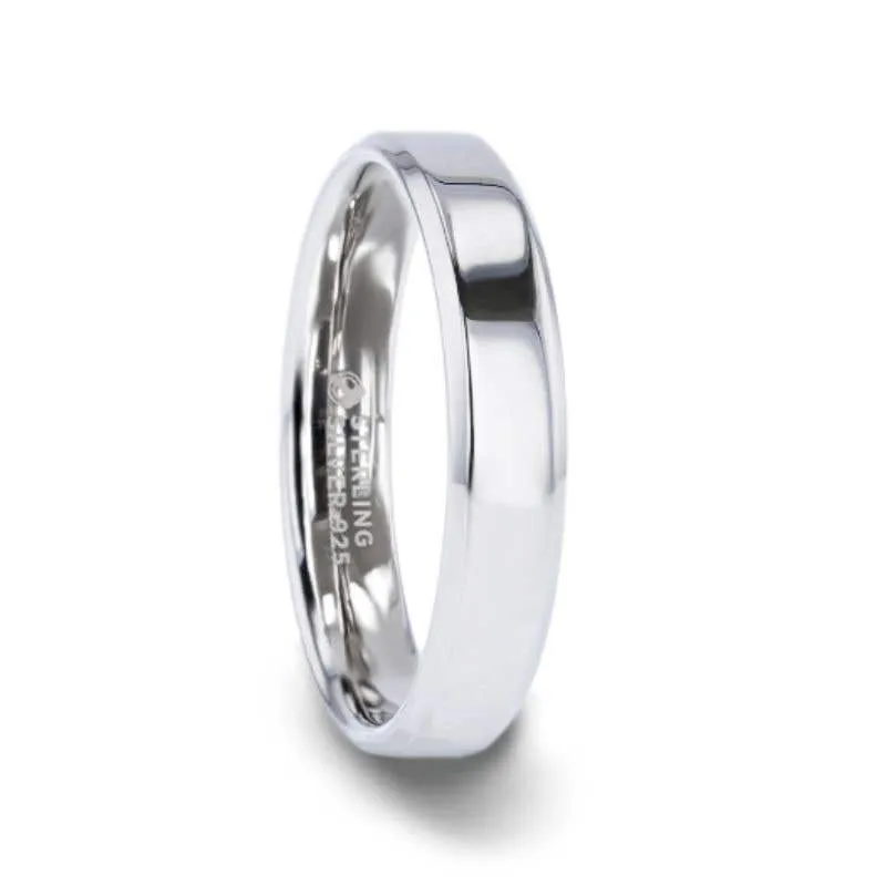 Thorsten LUCID Silver Polished Finish Flat Center Wedding Band With Beveled Edges - 4mm & 8mm