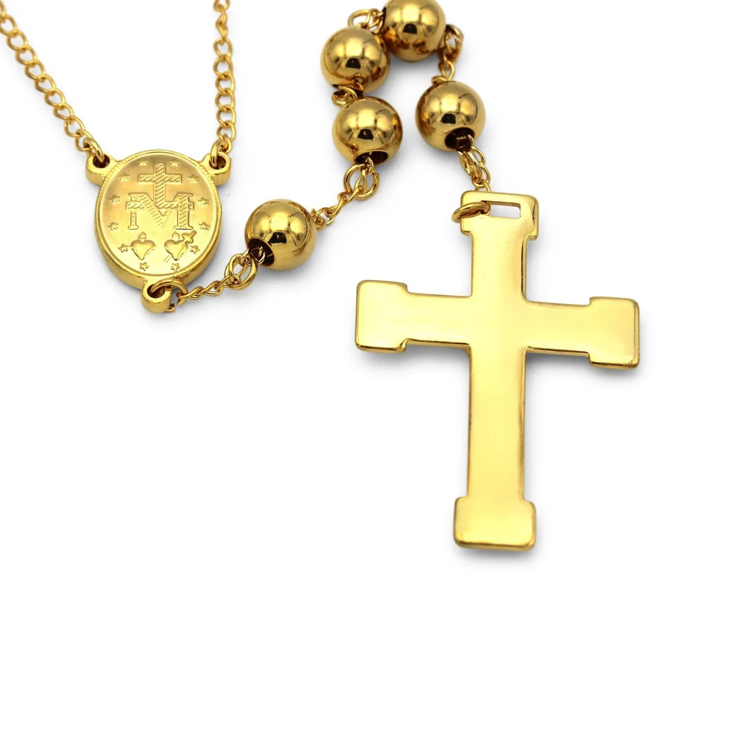 Traditional Gold Rosary Necklace Five Decade Catholic Prayer Beads 8mm