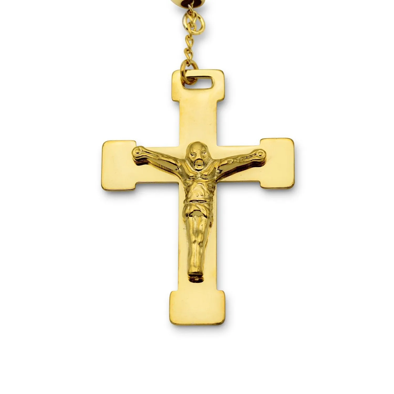 Traditional Gold Rosary Necklace Five Decade Catholic Prayer Beads 8mm
