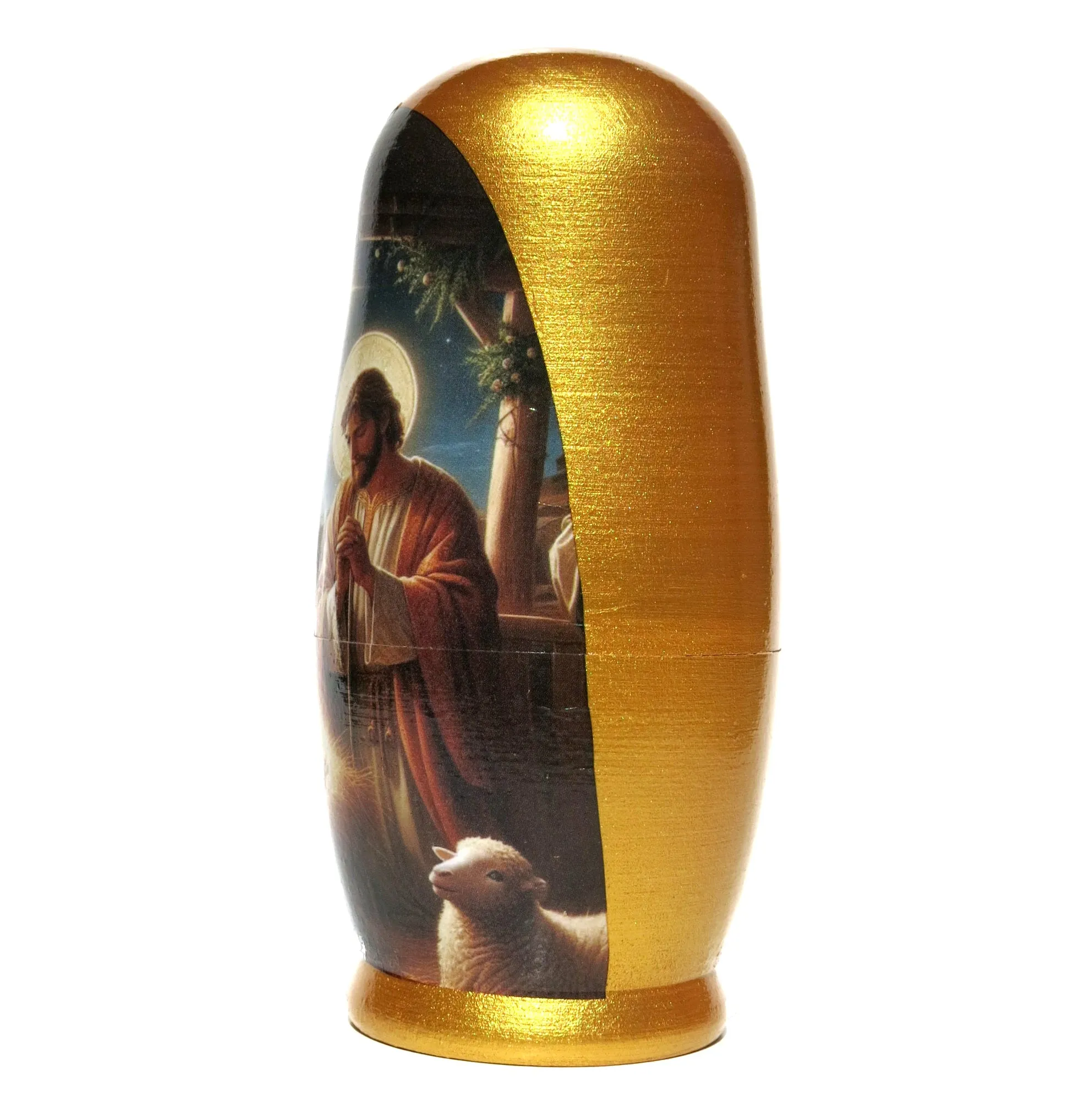 Traditional Impressionism Style Nativity Nesting Doll, 5 Piece Hand Crafted Nested Doll