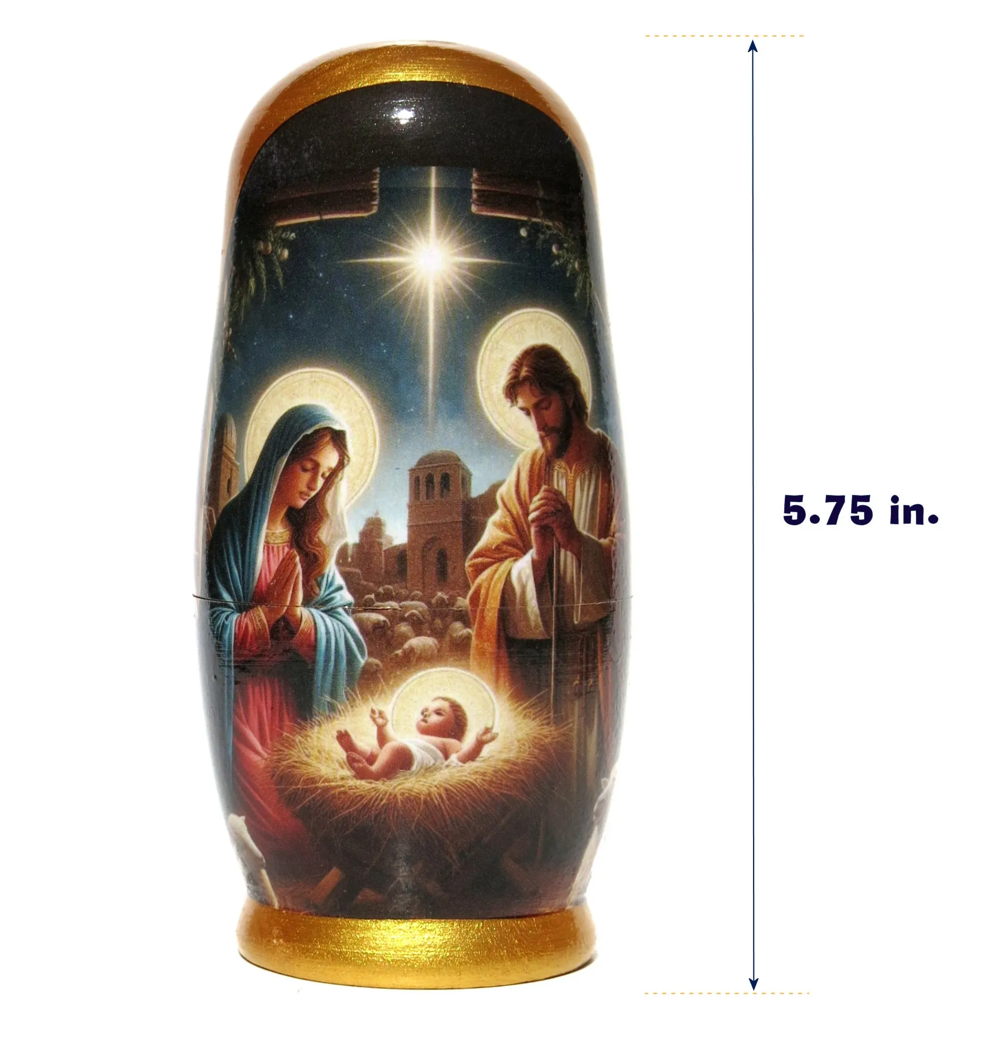 Traditional Impressionism Style Nativity Nesting Doll, 5 Piece Hand Crafted Nested Doll