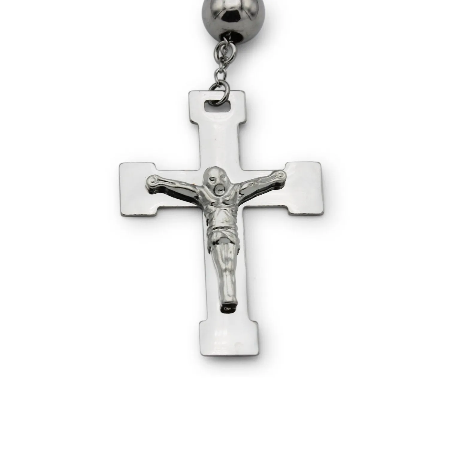 Traditional Rosary Necklace Five Decade Silver Black Catholic Prayer Beads 10 mm