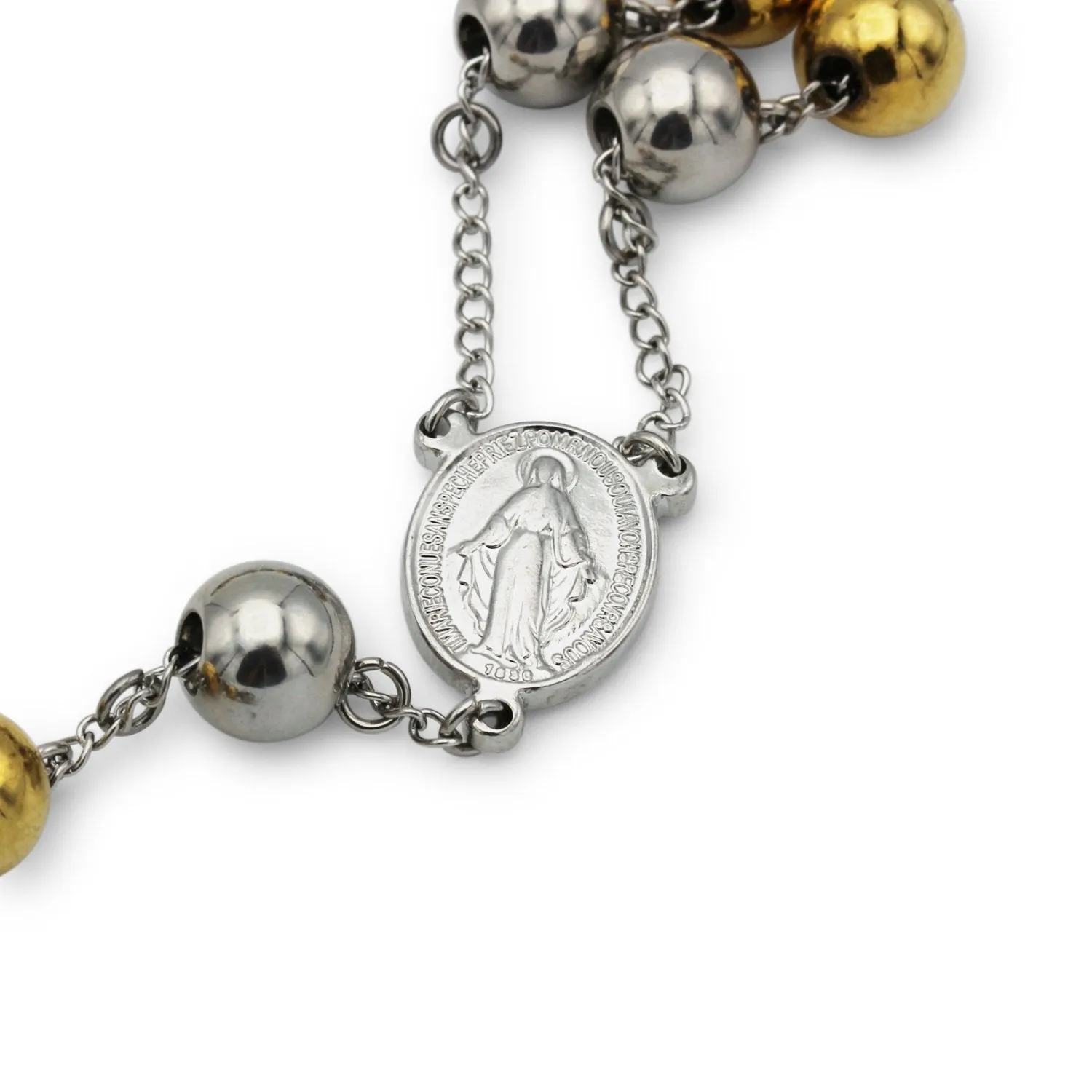 Traditional Rosary Necklace Five Decade Silver Gold Catholic Prayer Beads 10 mm