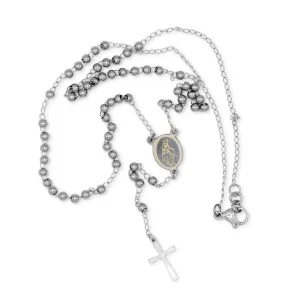 Traditional Silver Rosary Necklace Five Decade Catholic Prayer Beads 3mm