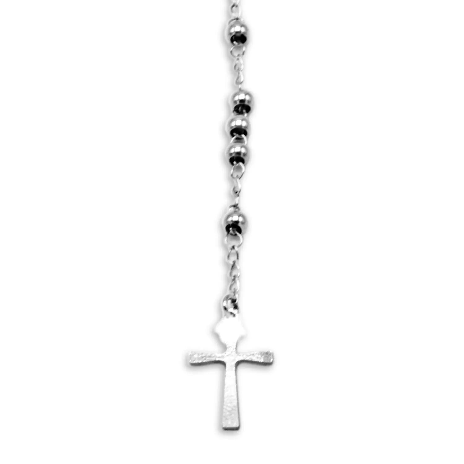 Traditional Silver Rosary Necklace Five Decade Catholic Prayer Beads 3mm