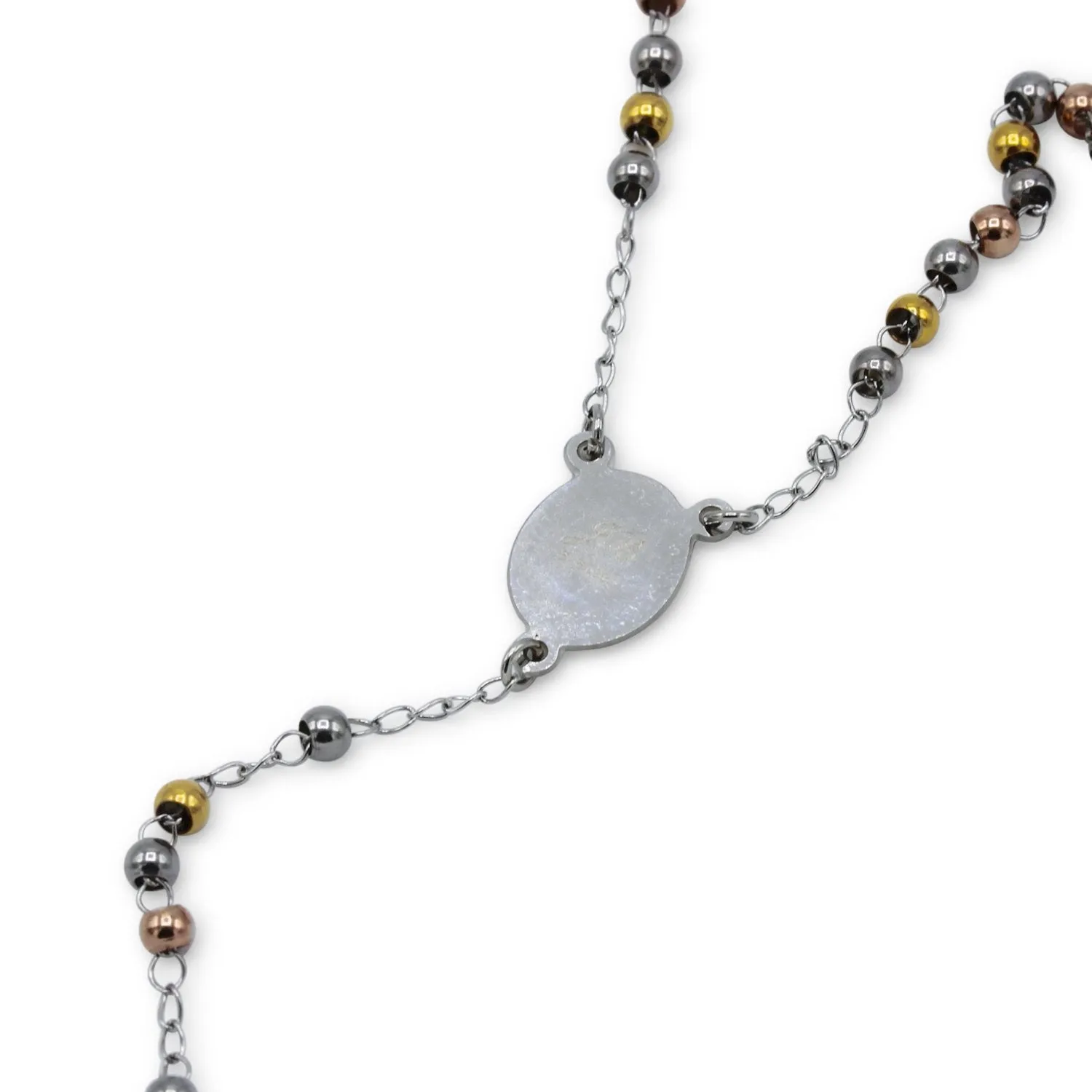 Traditional Tri Tone Rosary Necklace Five Decade Catholic Prayer Beads 3 mm