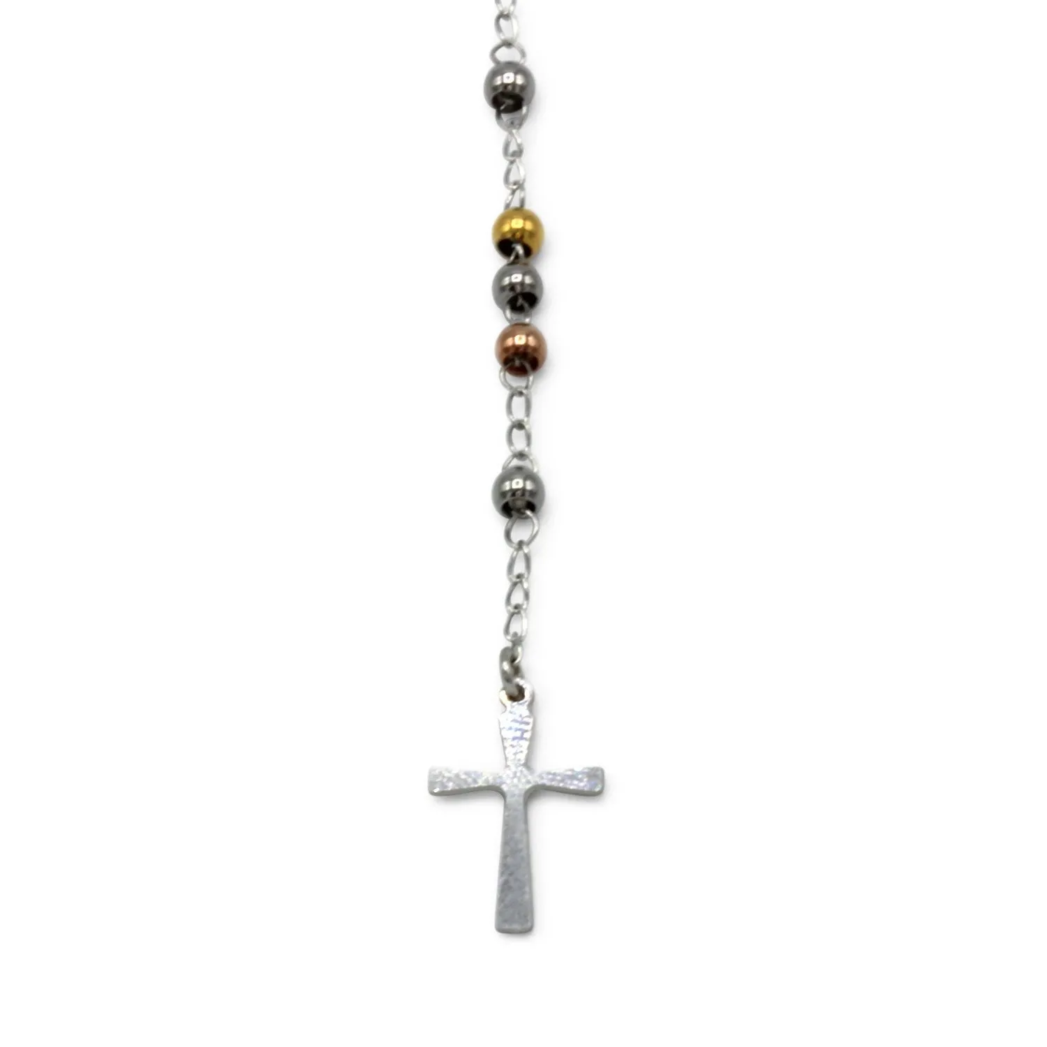 Traditional Tri Tone Rosary Necklace Five Decade Catholic Prayer Beads 3 mm
