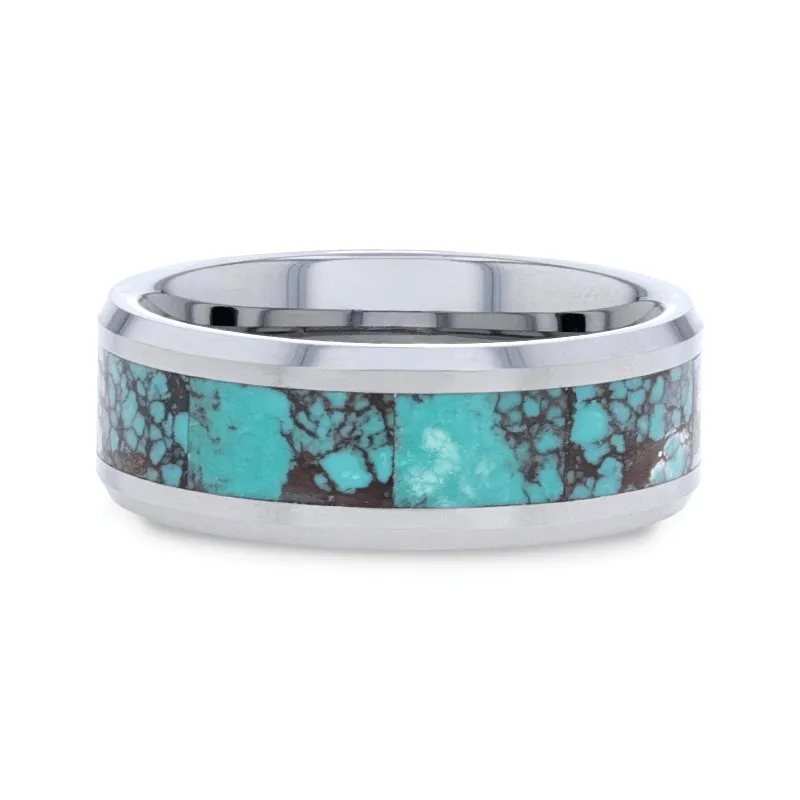 TURKIS | Tungsten Ring, Turquoise Spider, Beveled Polished Edges