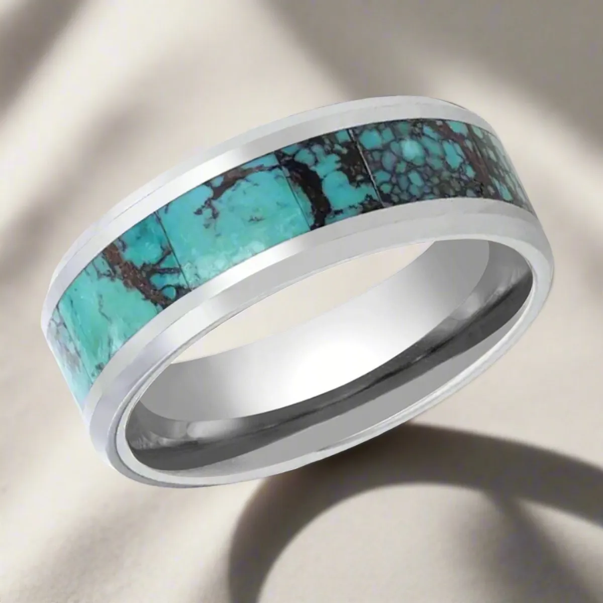 TURKIS | Tungsten Ring, Turquoise Spider, Beveled Polished Edges