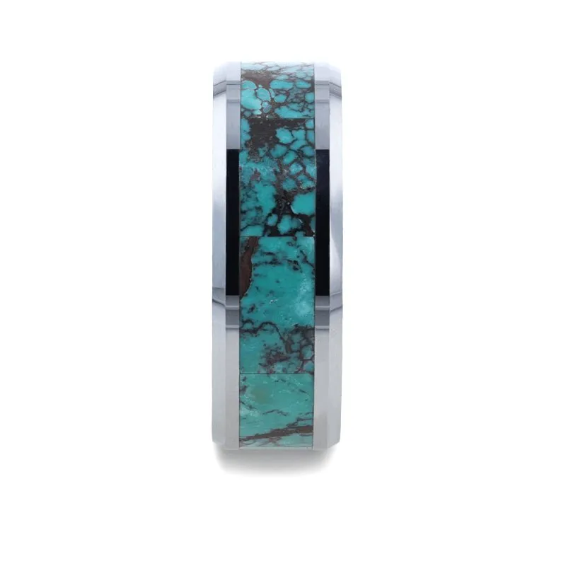 TURKIS | Tungsten Ring, Turquoise Spider, Beveled Polished Edges