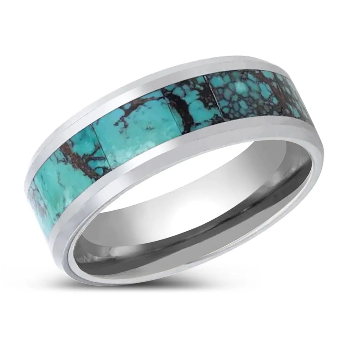 TURKIS | Tungsten Ring, Turquoise Spider, Beveled Polished Edges