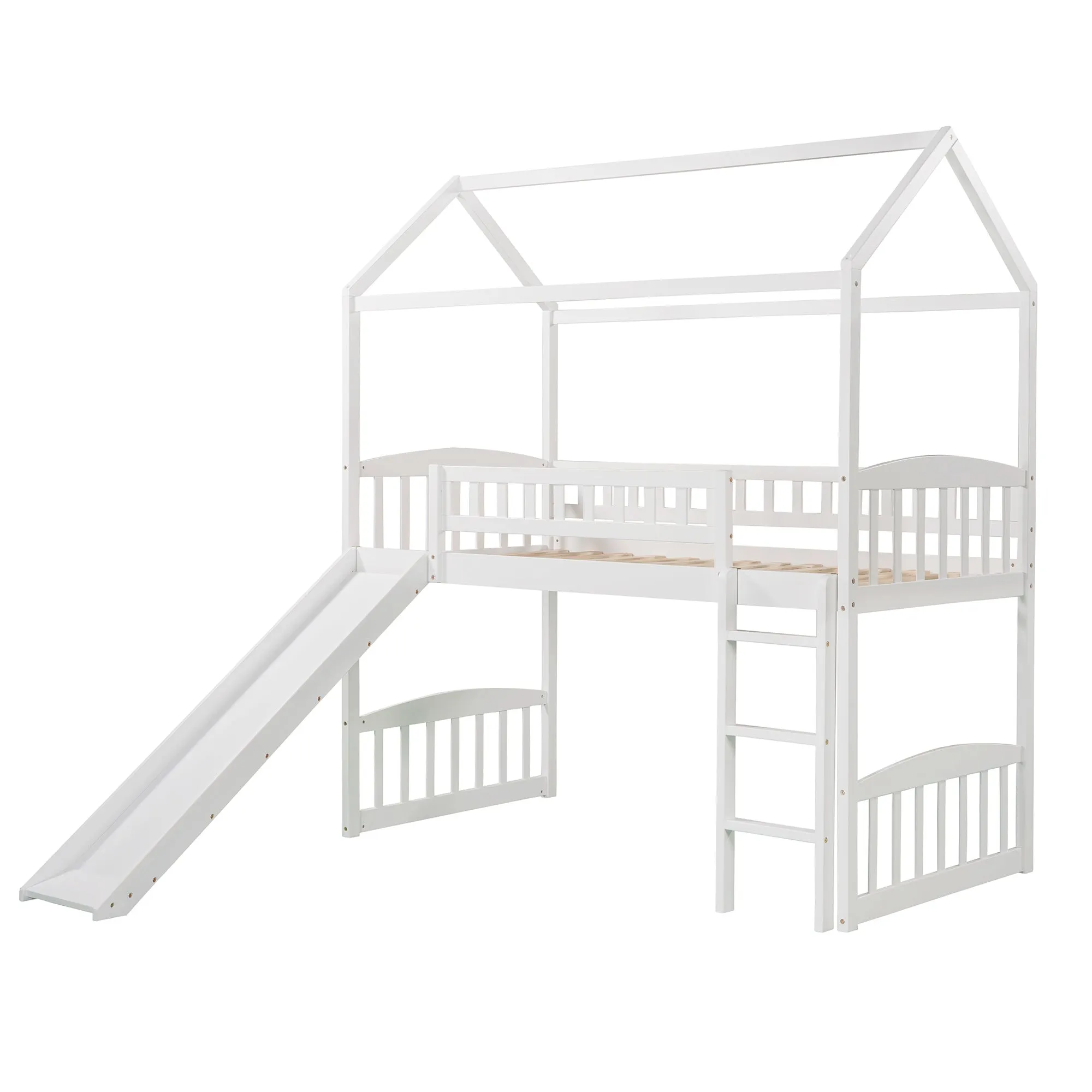 Twin Loft Bed with Slide, House Bed with Slide