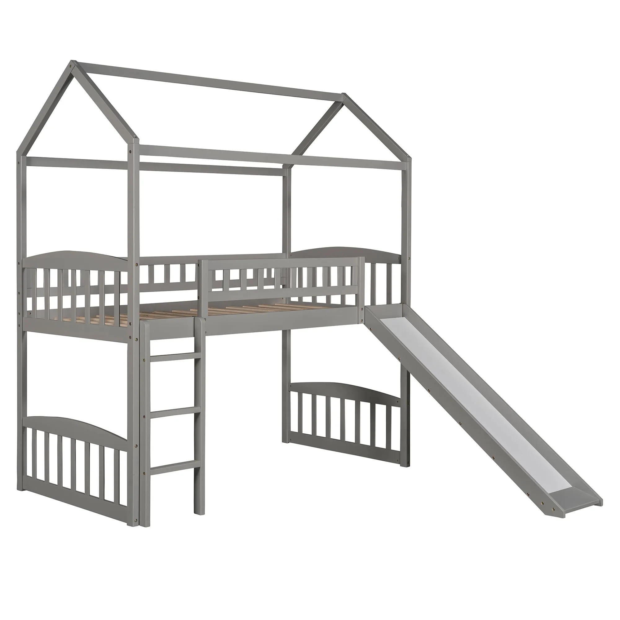 Twin Loft Bed with Slide, House Bed with Slide