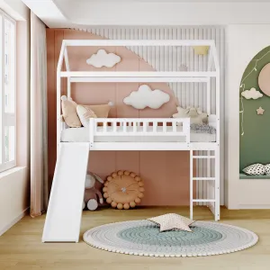 Twin Loft Bed with Slide, House Bed with Slide