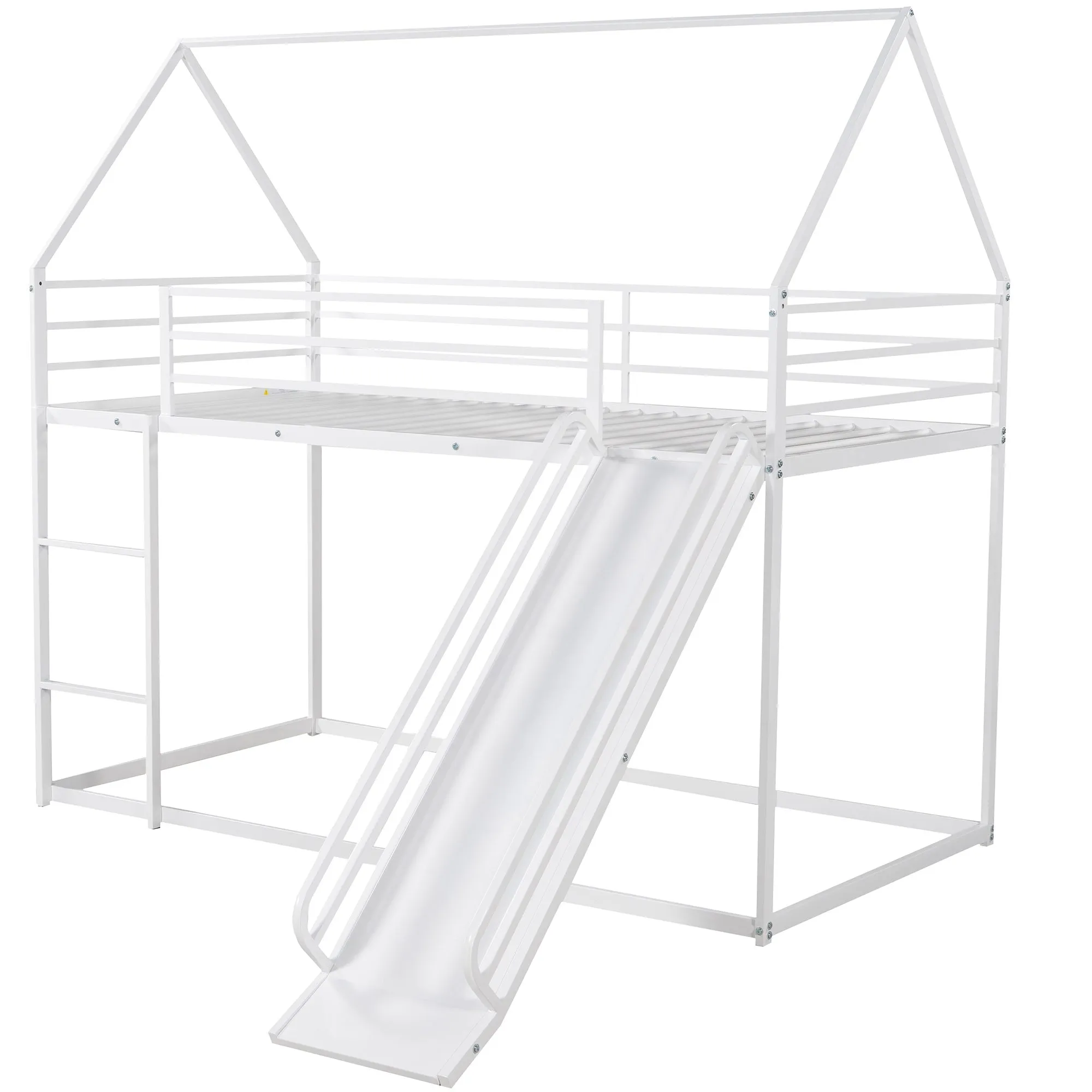 Twin over Twin House Bunk Bed with Ladder and Slide