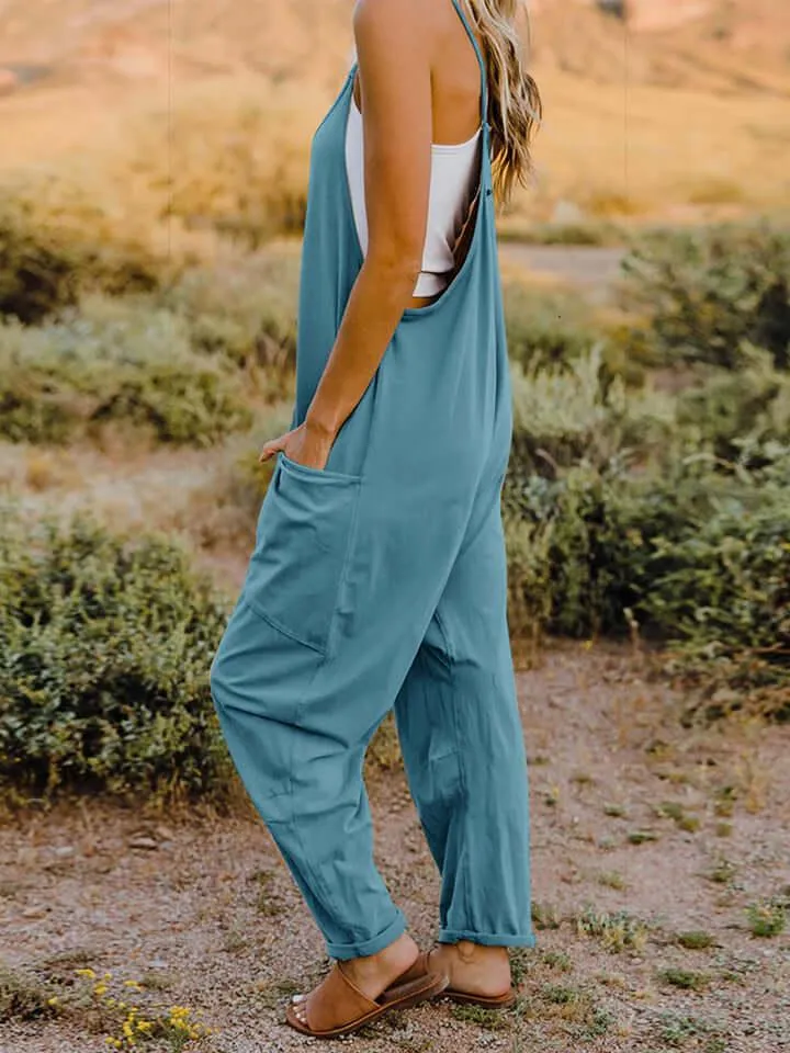 V-Neck Sleeveless Jumpsuit with Pockets – Comfortable & Practical