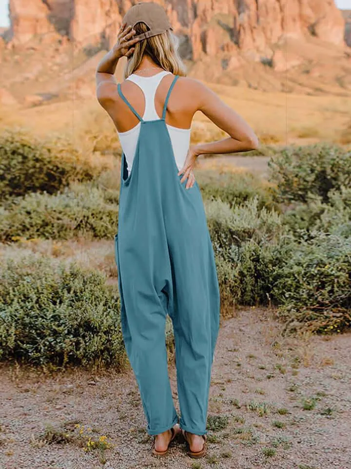 V-Neck Sleeveless Jumpsuit with Pockets – Comfortable & Practical