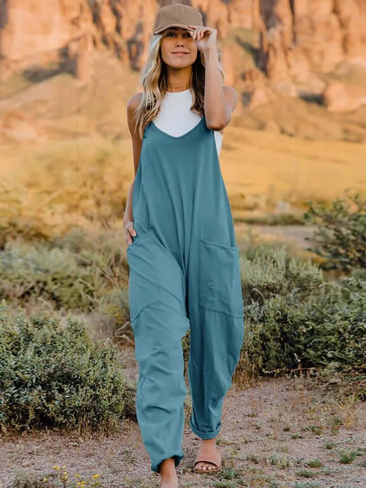 V-Neck Sleeveless Jumpsuit with Pockets – Comfortable & Practical