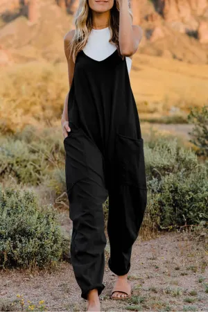 V-Neck Sleeveless Jumpsuit with Pockets – Comfortable & Practical