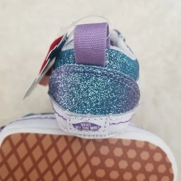 VANS Old Skool Ombre Glitter Baby Girl Crib Shoes Blue &amp; Purple Size 2 NEW