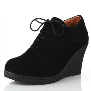 Wedges Women Boots Fashion Flock High-heeled Platform Ankle Boots Lace Up High Heels Spring Autumn Shoes For Women