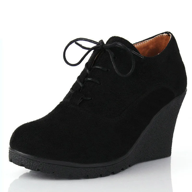 Wedges Women Boots Fashion Flock High-heeled Platform Ankle Boots Lace Up High Heels Spring Autumn Shoes For Women