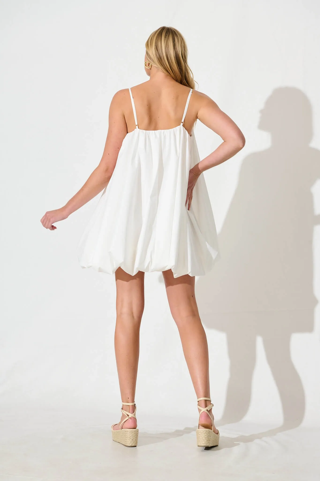 White Cotton Bubble Hem Dress by Bryson