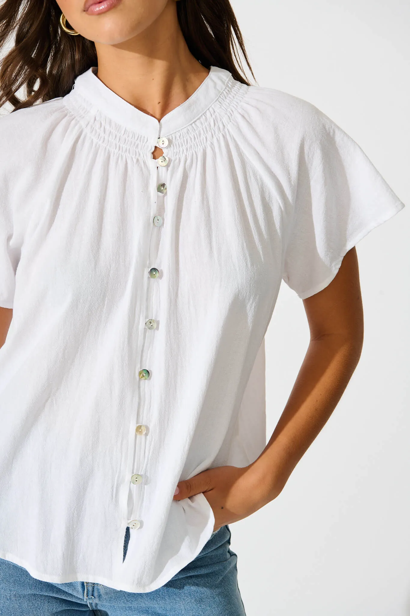 White Cotton Linen Lombard Blouse