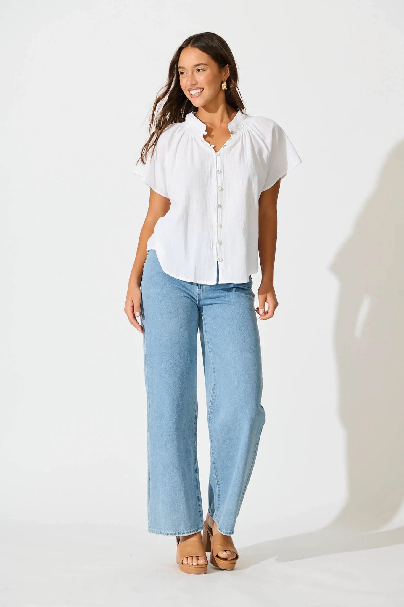 White Cotton Linen Lombard Blouse