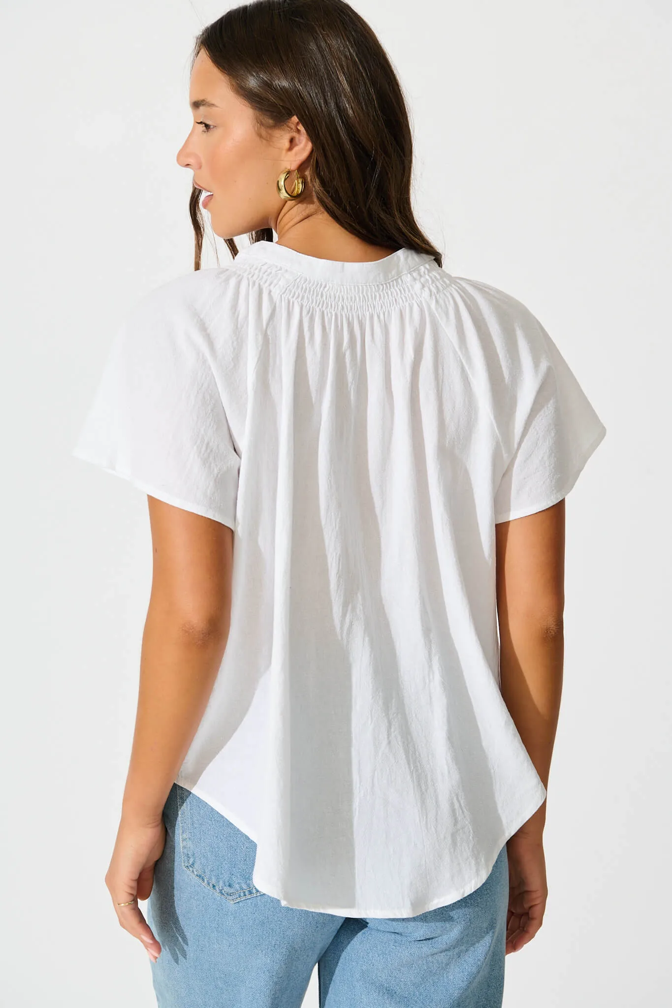 White Cotton Linen Lombard Blouse