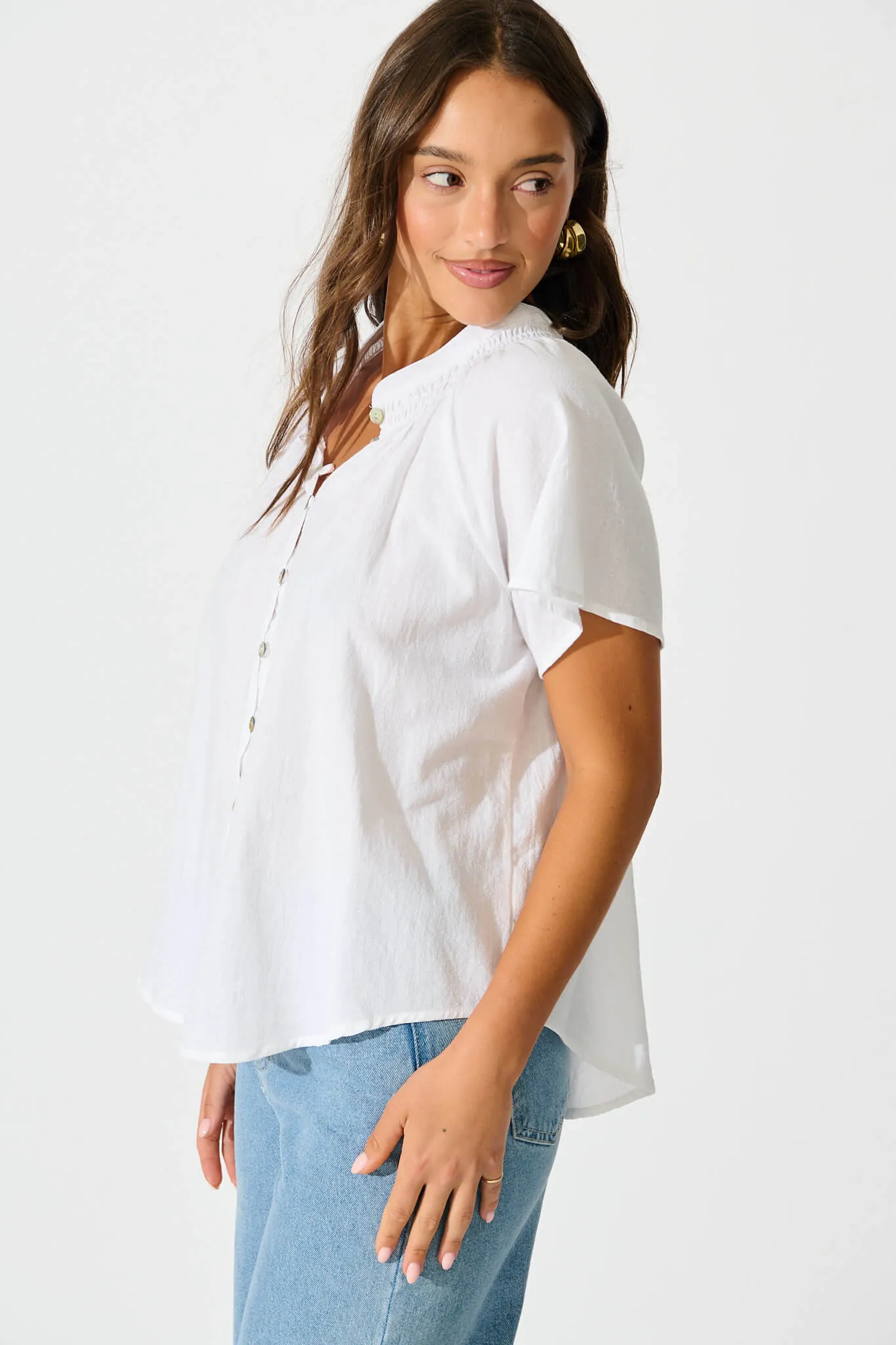 White Cotton Linen Lombard Blouse