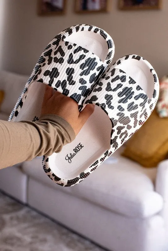 White Leopard Insanely Comfortable Slides