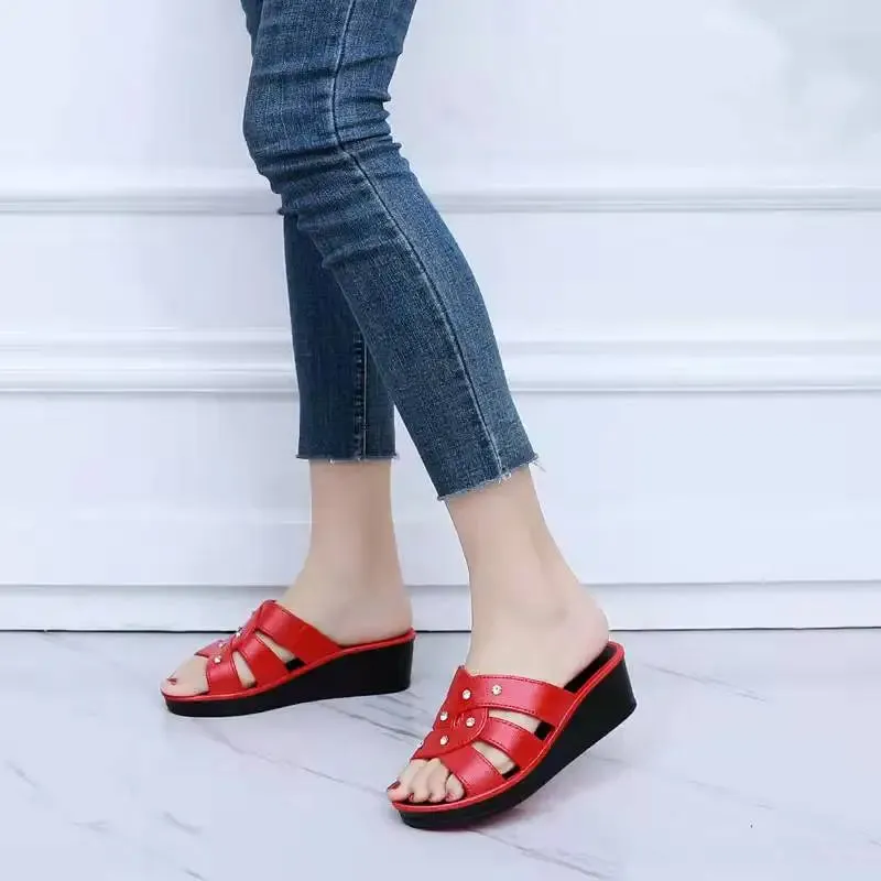 Women's Wedges Slippers Thick Bottom Round Head Sandals Casual Lightweight Non-slip Beach Shoes Zapatillas De Estar Por Casa