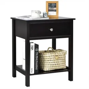 Wooden Storage Shelf with Drawer for Bedroom and Living Room-Black - Color: Blac